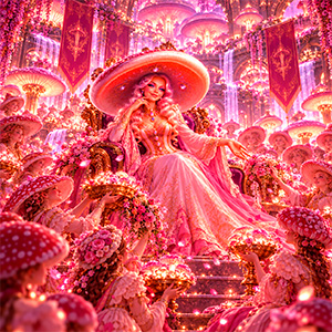 Queen Mycelia surrounded by her loyal subjects.
